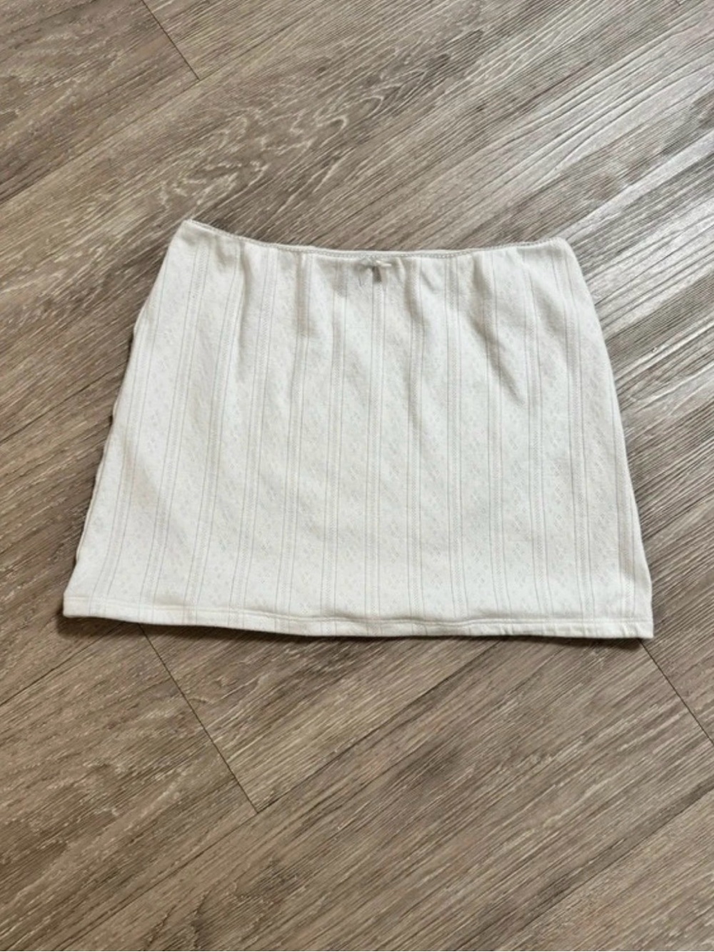 White Fox Boutique Cream Ribbed Mini Skirt with Little Bow